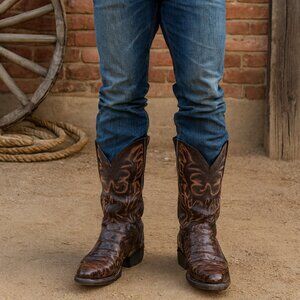 El Patron D'Rizo Western Cowboy Boots Chocolate Brown‎ Leather Interior & Sole 8